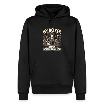 Mon boxer brasse mieux que vous Chien amateur de caféine - Sweat à capuche Premium bio Homme - noir - Devant - Nico (187cm)