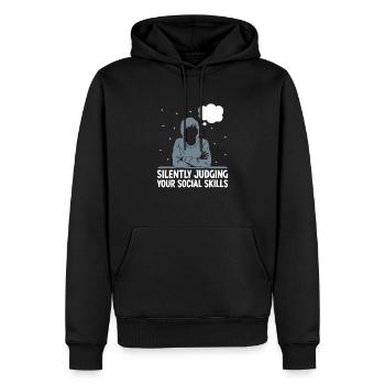 Beurteilen Sie im Stillen Ihre sozialen Fähigkeiten Sprüche für - Männer Premium Bio Hoodie - Schwarz - Vorne - Nico (187cm)