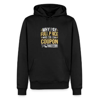 Warum den vollen Preis zahlen, wenn Sie zweimal einen Gutschein erhalten können? - Männer Premium Bio Hoodie - Schwarz - Vorne - Nico (187cm)