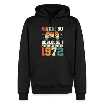 Anniversaire 50 Ans Geek Niveau 50 Humour - Sweat à capuche Premium bio Homme - noir - Devant - Nico (187cm)