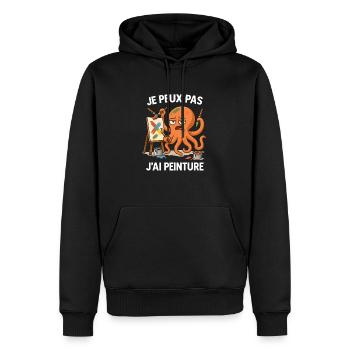 Je peux pas j’ai peinture – Humour artiste pieuvre - Sweat à capuche Premium bio Homme - noir - Devant - Nico (187cm)