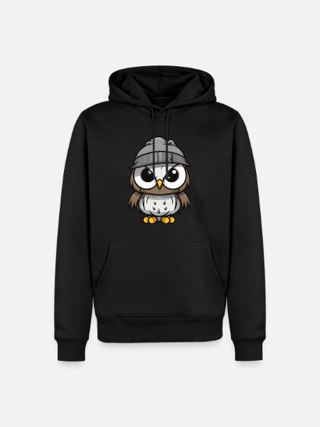 Eule Winter Comic - Männer Premium Bio Hoodie - Schwarz