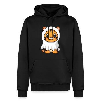 Tigre Halloween Bande dessinée Fantôme - Sweat à capuche Premium bio Homme - noir - Devant - Nico (187cm)
