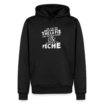 Thérapie - La pêche - Sweat à capuche Premium bio Homme - noir - Devant - Nico (187cm)
