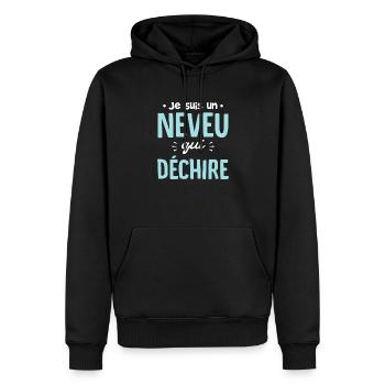 Neveu qui déchire drole - Sweat à capuche Premium bio Homme - noir - Devant - Nico (187cm)