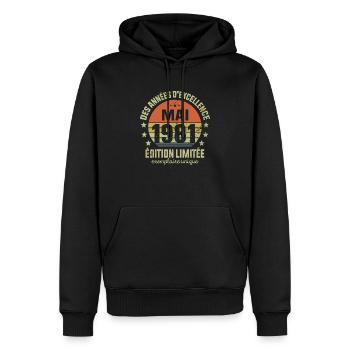 Anniversaire Millésime Fabriqué en Mai 1981 - Sweat à capuche Premium bio Homme - noir - Devant - Nico (187cm)