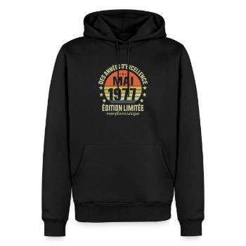 Anniversaire Millésime Fabriqué en Mai 1977 - Sweat à capuche Premium bio Homme - noir - Devant - Nico (187cm)
