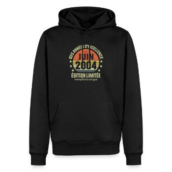 Anniversaire Millésime Fabriqué en Juin 2004 - Sweat à capuche Premium bio Homme - noir - Devant - Nico (187cm)