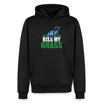 Kiss My Grass Lawn Mower Caretaker - Men’s Premium Organic Hoodie - black - Front - Nico (187cm)
