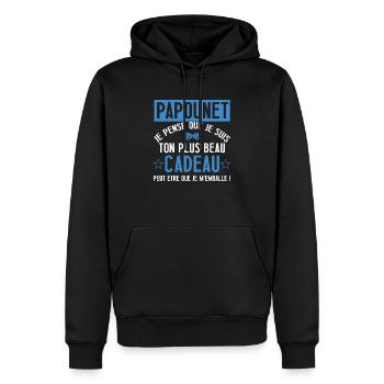 Papounet je pense que je suis ton plus beau cadeau - Sweat à capuche Premium bio Homme - noir - Devant - Nico (187cm)