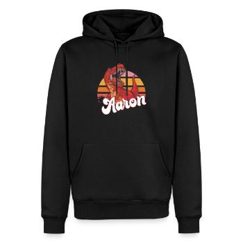AARON - Beautiful Boy Name with T-REX Dino - Men’s Premium Organic Hoodie - black - Front - Nico (187cm)
