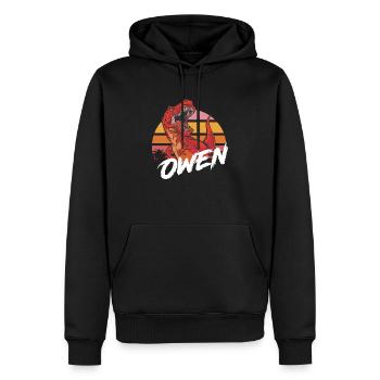 OWEN - Beautiful boy name with T-REX Dino - Men’s Premium Organic Hoodie - black - Front - Nico (187cm)