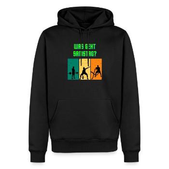 was geht samstag? - Männer Premium Bio Hoodie - Schwarz - Vorne - Nico (187cm)
