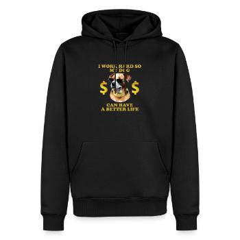 Ich arbeite hart, damit mein Hund ein besseres Leben haben kann - Männer Premium Bio Hoodie - Schwarz - Vorne - Nico (187cm)