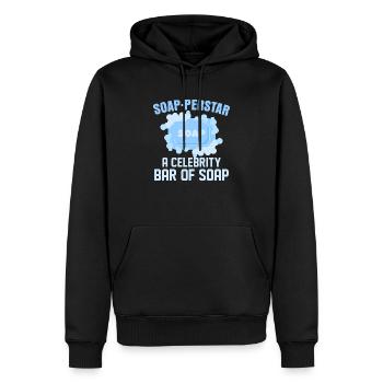 Soap-perstar – Un bar de célébrité de savonnier S - Sweat à capuche Premium bio Homme - noir - Devant - Nico (187cm)