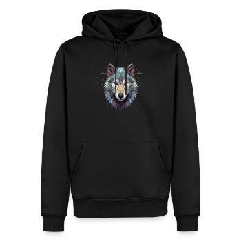 Geometrischer Wolfkopf Polygonal - Männer Premium Bio Hoodie - Schwarz - Vorne - Nico (187cm)