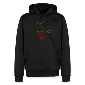 Peace love techno citation - Sweat à capuche Premium bio Homme - noir - Devant - Nico (187cm)