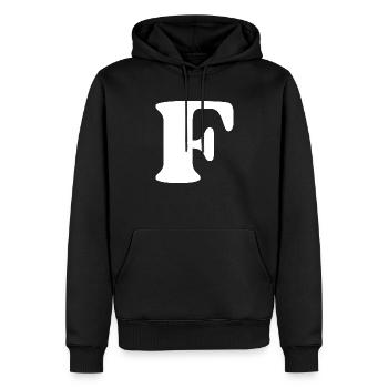 Letter f - Men’s Premium Organic Hoodie - black - Front - Nico (187cm)