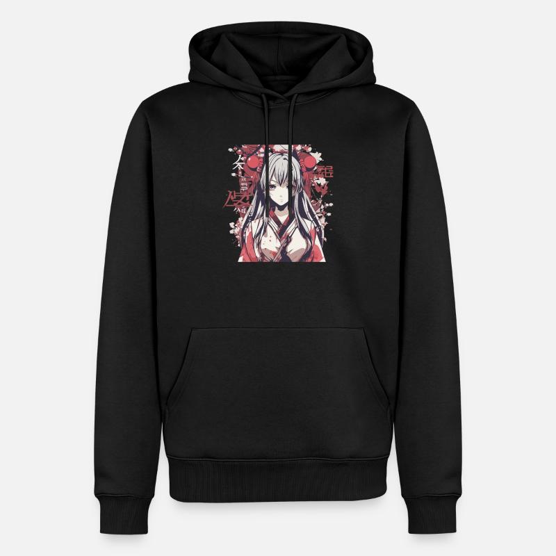 Anime mädchen mit Blüten - Männer Premium Bio Hoodie - Schwarz