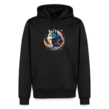 loup et montagne - nature protecteur - Sweat à capuche Premium bio Homme - noir - Devant - Nico (187cm)