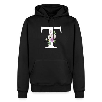 Lettre t floral violet - Sweat à capuche Premium bio Homme - noir - Devant - Nico (187cm)