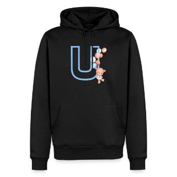 Lettre u bleue ours - Sweat à capuche Premium bio Homme - noir - Devant - Nico (187cm)
