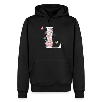 Lettre l fleurs rose - Sweat à capuche Premium bio Homme - noir - Devant - Nico (187cm)