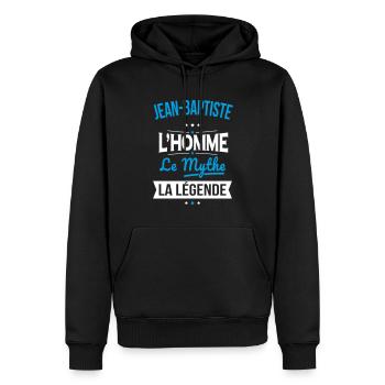 Jean-Baptiste - L'Homme - Le Mythe - La Légende - Sweat à capuche Premium bio Homme - noir - Devant - Nico (187cm)