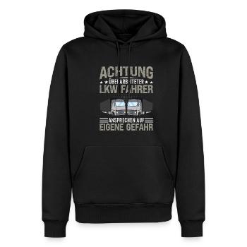 Achtung überarbeitet Lkw Fahrer Ansprechen Gefahr - Männer Premium Bio Hoodie - Schwarz - Vorne - Nico (187cm)