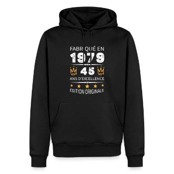 Fabriqué En 1979 Né En 1979 45 Ans Anniversaire - Sweat à capuche Premium bio Homme - noir - Devant - Nico (187cm)