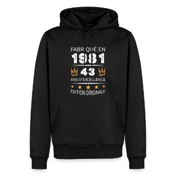 Fabriqué En 1981 Né En 1981 43 Ans Anniversaire - Sweat à capuche Premium bio Homme - noir - Devant - Nico (187cm)