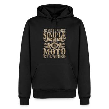 Je Suis Un Mec Simple J'aime La Moto Et L'apéro - Sweat à capuche Premium bio Homme - noir - Devant - Nico (187cm)