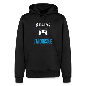 Je peux pas j'ai console - Cadeau humour - Sweat à capuche Premium bio Homme - noir - Devant - Nico (187cm)