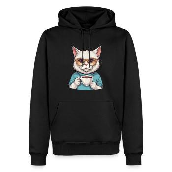 Coffee-drinking cat - Men’s Premium Organic Hoodie - black - Front - Nico (187cm)