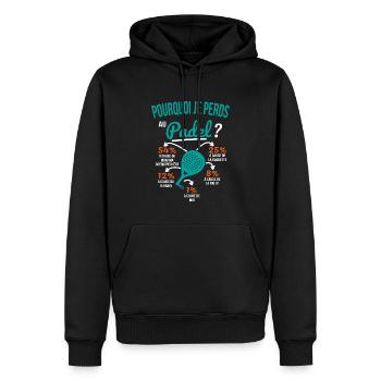Padel Geschenkidee - Warum verliere ich bei Padel? - Männer Premium Bio Hoodie - Schwarz - Vorne - Nico (187cm)