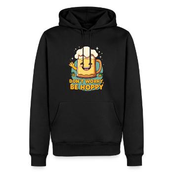 Lustiges Bier-Design – "Don't Worry, Be Hoppy" - Männer Premium Bio Hoodie - Schwarz - Vorne - Nico (187cm)