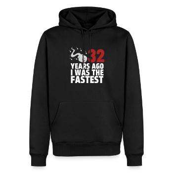 Vor 32 Jahren war ich der Schnellste - Männer Premium Bio Hoodie - Schwarz - Vorne - Nico (187cm)