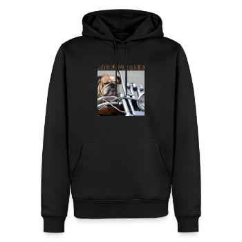 Biker Bulldog auf Chopper Bike, Custombike - Männer Premium Bio Hoodie - Schwarz - Vorne - Nico (187cm)