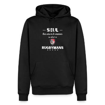 Seul les vrais hommes sont des rugbymans - Sweat à capuche Premium bio Homme - noir - Devant - Nico (187cm)