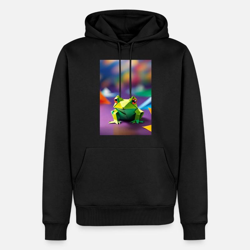 Grenouille en origami vert - Sweat à capuche Premium bio Homme - noir