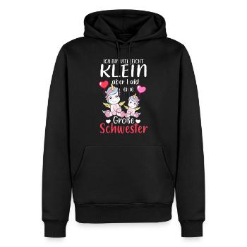 Je suis petite mais bientôt une grande sœur - Sweat à capuche Premium bio Homme - noir - Devant - Nico (187cm)