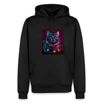 Süße Katze Weihnachtsbaum Lichterkette Winter - Männer Premium Bio Hoodie - Schwarz - Vorne - Nico (187cm)