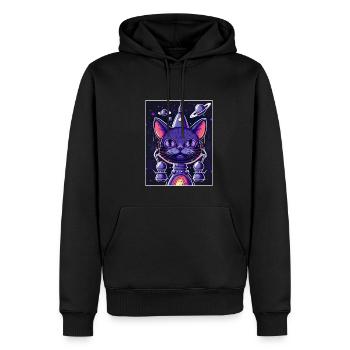 Katze Weltraum Astronaut Space Neon Raketen - Männer Premium Bio Hoodie - Schwarz - Vorne - Nico (187cm)