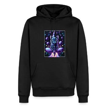 Katze Weltraum Astronaut Space Neon Raketen - Männer Premium Bio Hoodie - Schwarz - Vorne - Nico (187cm)