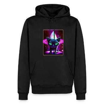 Katze Weltraum Astronaut Space Neon Raketen - Männer Premium Bio Hoodie - Schwarz - Vorne - Nico (187cm)