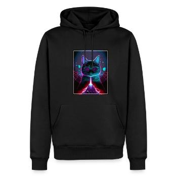 Katze Weltraum Astronaut Space Neon Raketen - Männer Premium Bio Hoodie - Schwarz - Vorne - Nico (187cm)