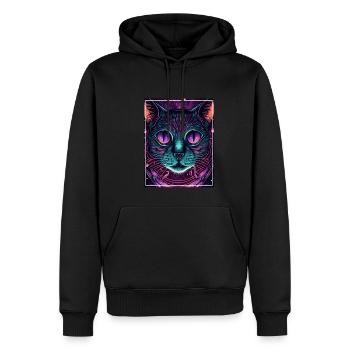 Katze Weltraum Astronaut Space Neon Raketen - Männer Premium Bio Hoodie - Schwarz - Vorne - Nico (187cm)
