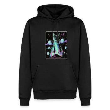 Katze Weltraum Astronaut Space Neon Raketen - Männer Premium Bio Hoodie - Schwarz - Vorne - Nico (187cm)
