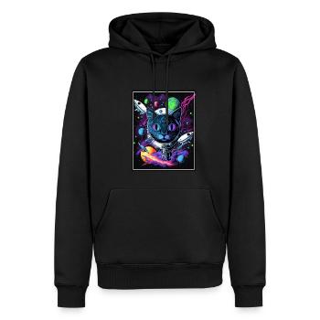 Cat Space Astronaut Space Neon Rockets - Sweat à capuche Premium bio Homme - noir - Devant - Nico (187cm)