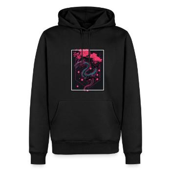 Drachen Japan Kirschblüte Berge Neon Retro Fabel - Männer Premium Bio Hoodie - Schwarz - Vorne - Nico (187cm)